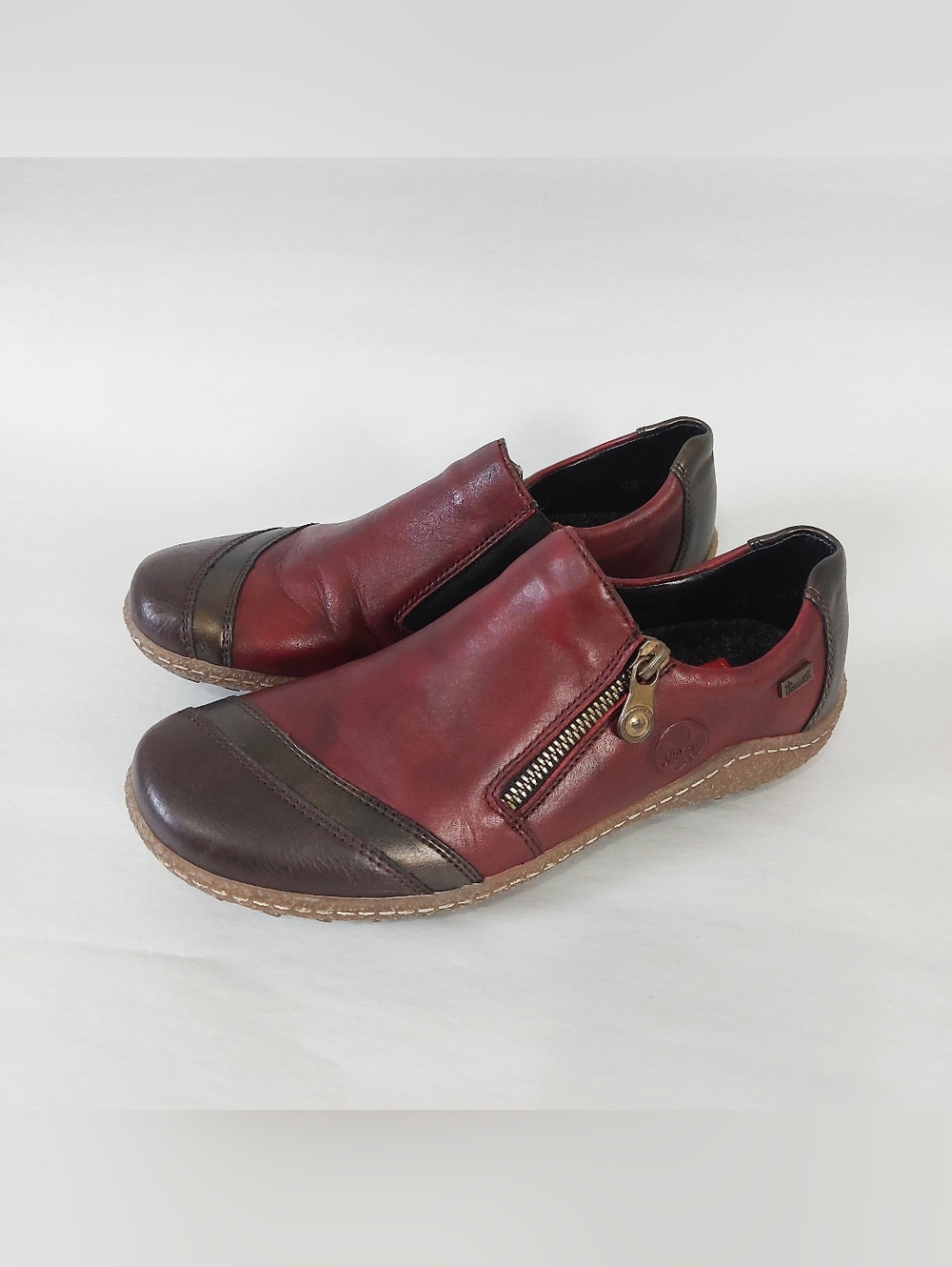 Rieker Women Colorblock Leather Comfort Zipper Slipon Shoes 38 EU Low Heel